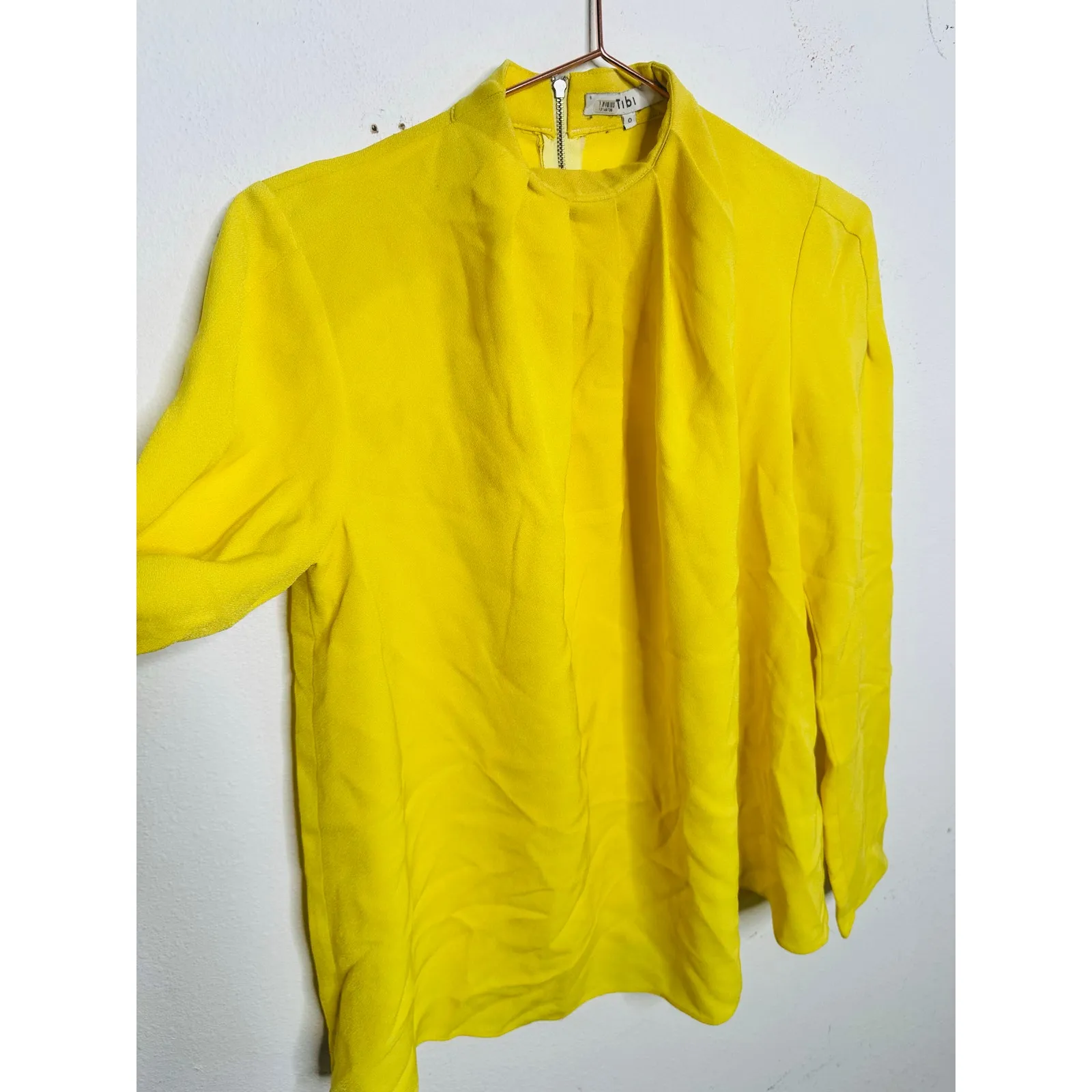 TIBI Bright Yellow Long Sleeve High Neckline Esme Back Zipper Top size 0 - Image 9