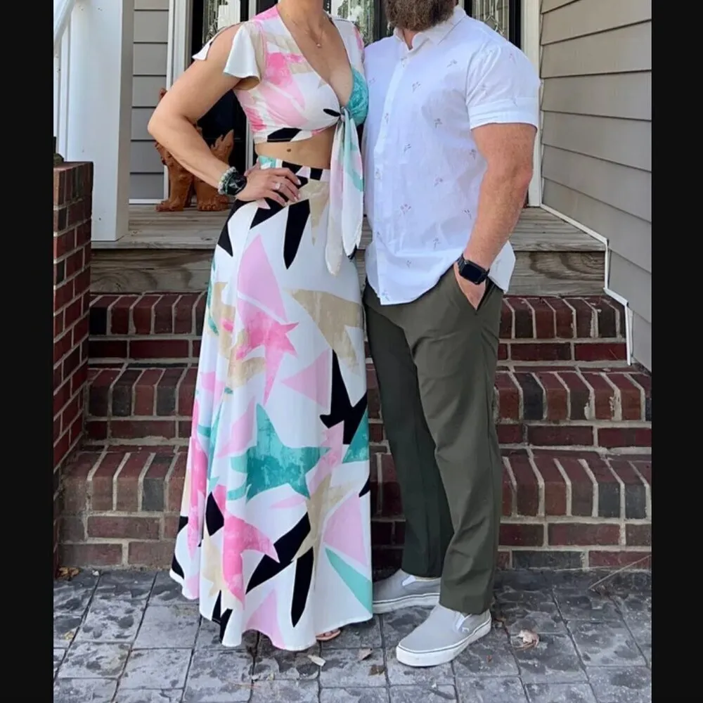 Lulus Two-Piece Maxi Dress / Skirt Set NWT XL Daydreaming White Print Blogger - Image 10