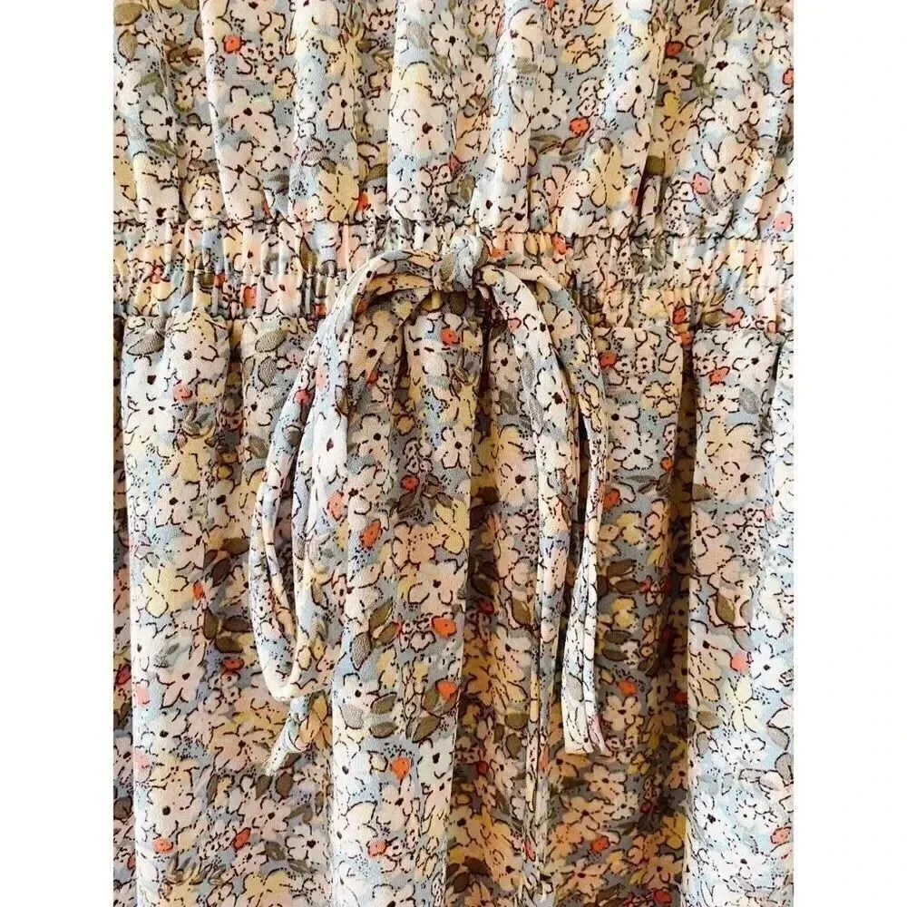 NWT Siena Sky Spaghetti Straps Multicolor Flowery Ruffles Womens Dress SZ Small Blue - Image 7