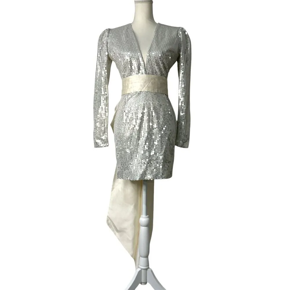 The New Arrivals by Ilkyaz Ozel Gilda Mini Dress in White Waves 38 6 New Womens Silver - Image 6
