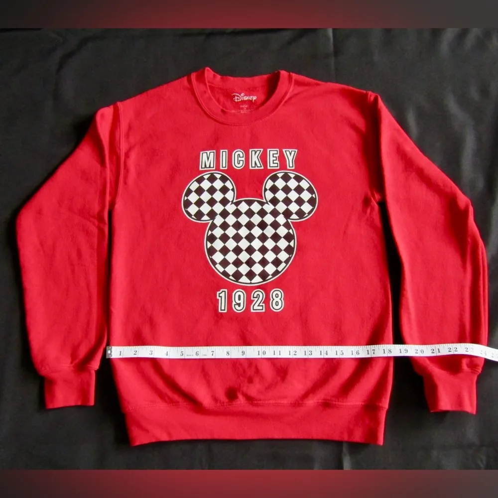 Disney Mickey Mouse 1928 Sweatshirt Small Red Pullover Checkered Logo Cotton - Image 3