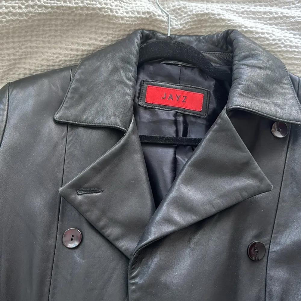 Vintage leather double breasted knee length coat Black Size M - Image 2