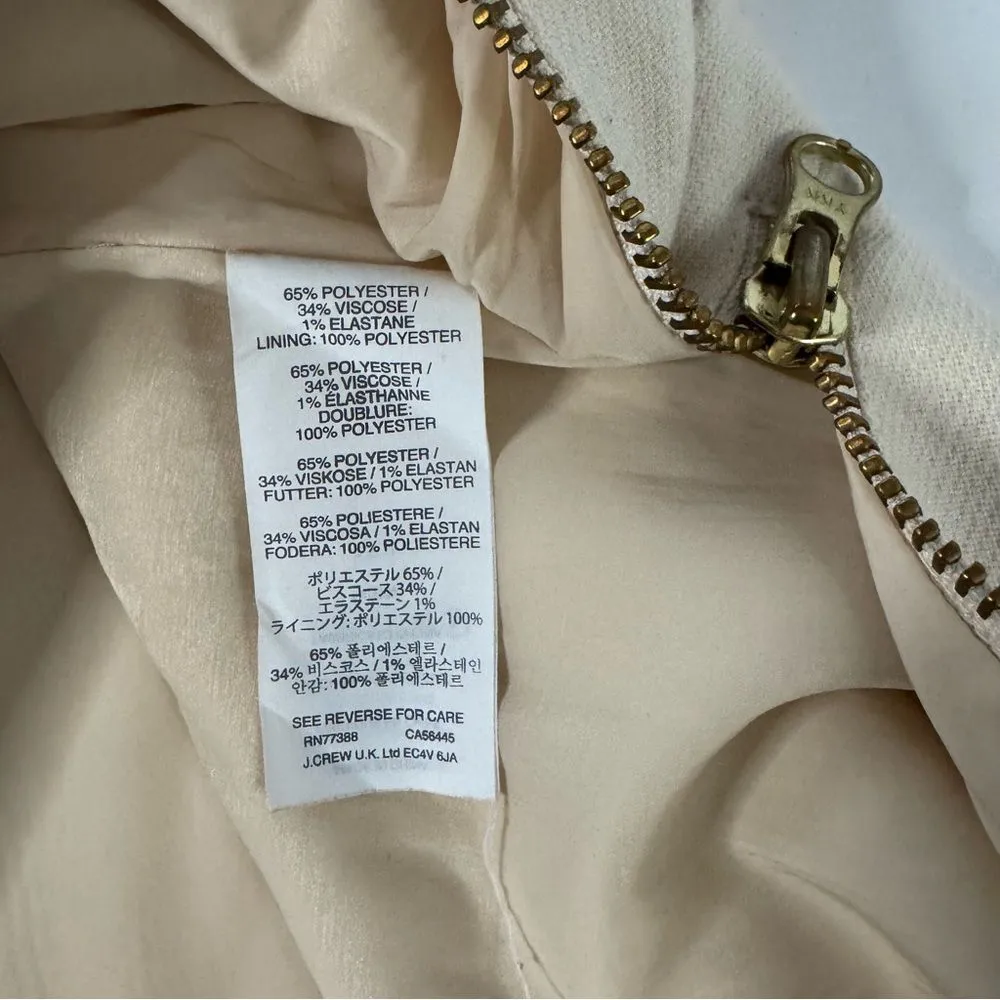 J Crew Cream Shift Dress Zipper Hem Long Sleeve Crew Neck Size 8 Knee Length - Image 10