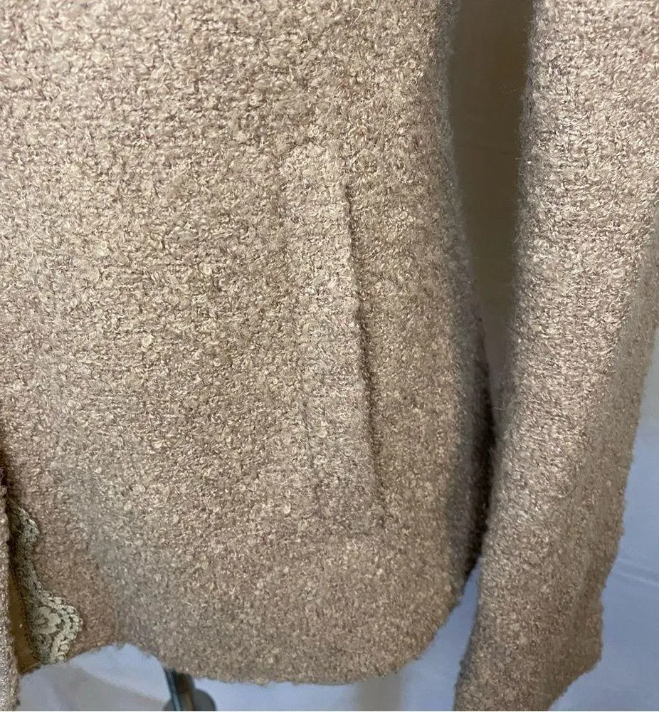 Banana Republic Pink Mauve Boucle Wool Lace Trim Snap Front Blazer Jacket 8 M - Image 4