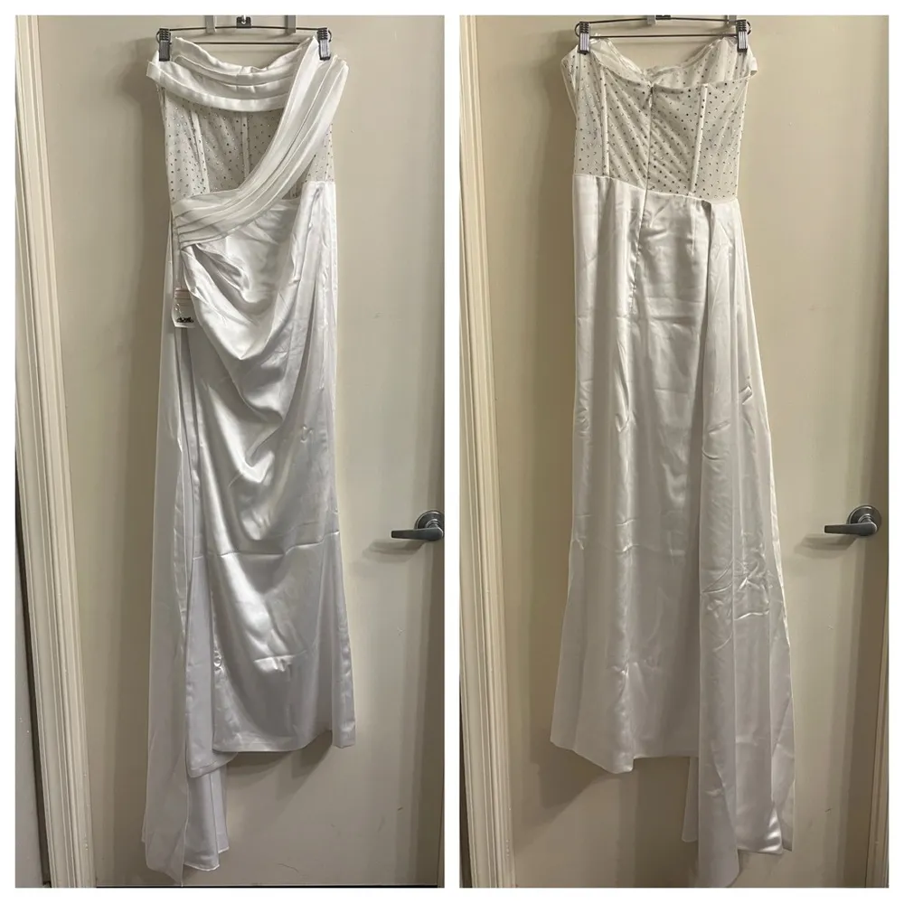 New Miss Circle Holly White Crystallized Corset High Slit Satin Gown Size Medium - Image 5