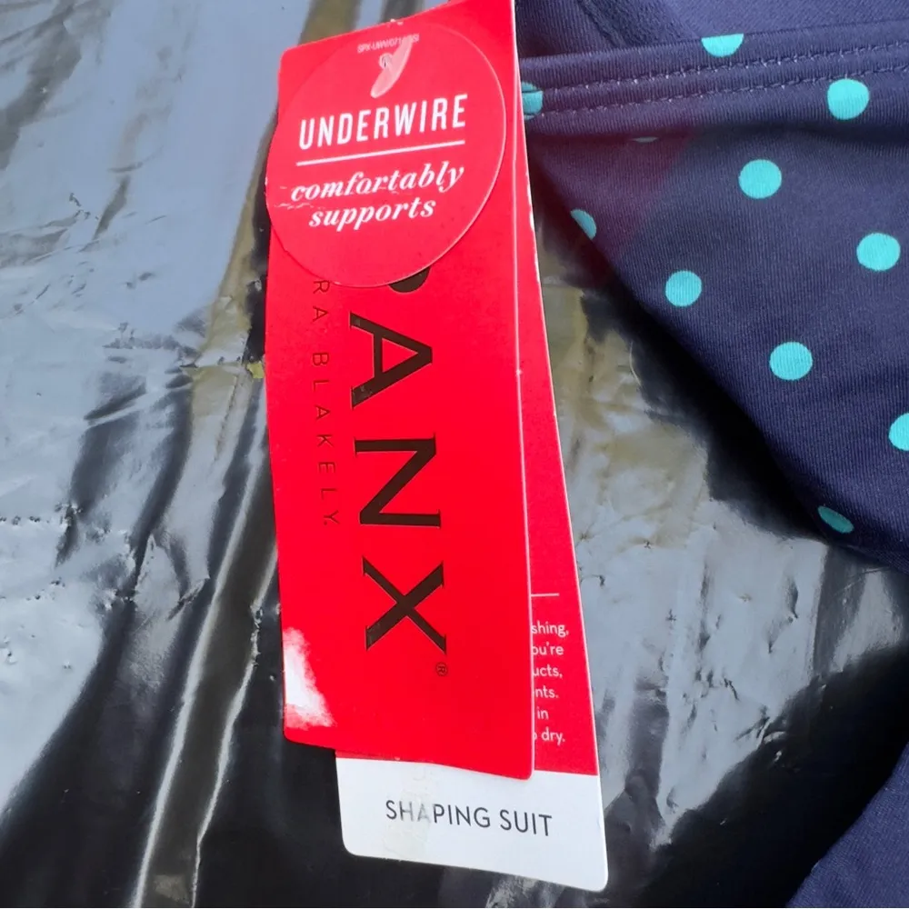 Spanx Women Navy/Turquoise Polka Dot Ruched One Piece UPF 50+ Swimsuit Size 8 - Image 5