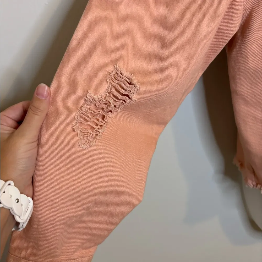 Endless Love Pink Distressed Long Sleeve Denim Jacket Size Small - Image 3