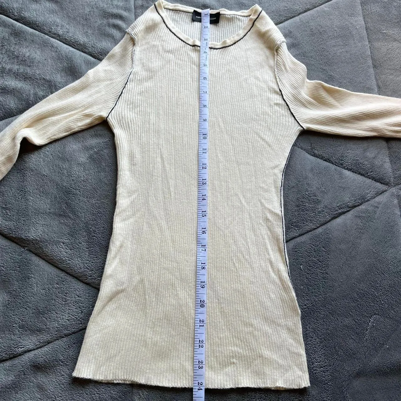 Roberto Collina Italy Ribbed Knit Cream Long Sleeve Top Size Small 100% Cotton - Image 7