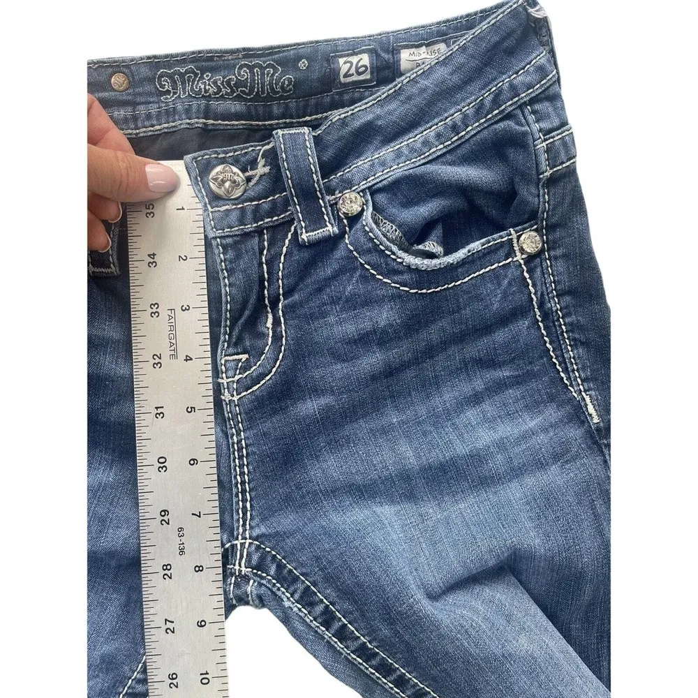 Women Miss Me Jeans Midrise Boot Cut Jeans Marked Size 26 X 31 Embroidery Bling - Image 7
