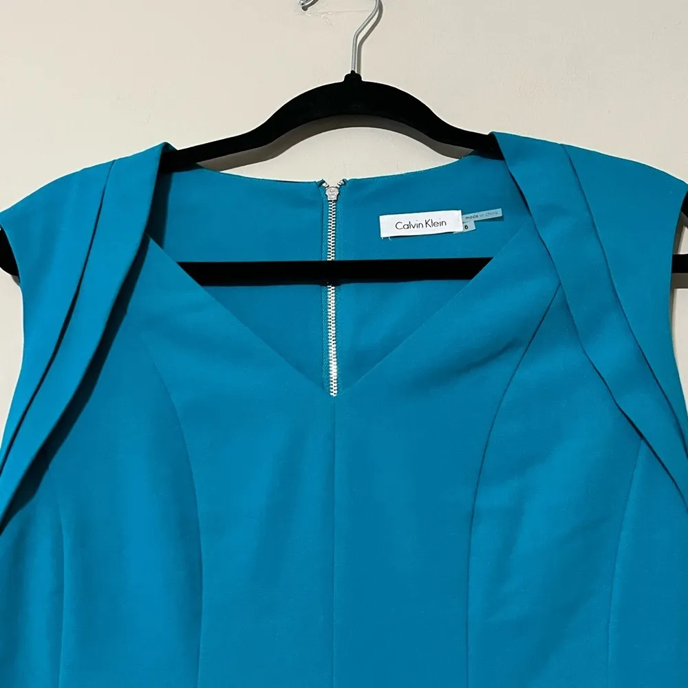Calvin Klein women’s size 6 teal aqua a-line midi dress sleeveless lined zips - Image 4