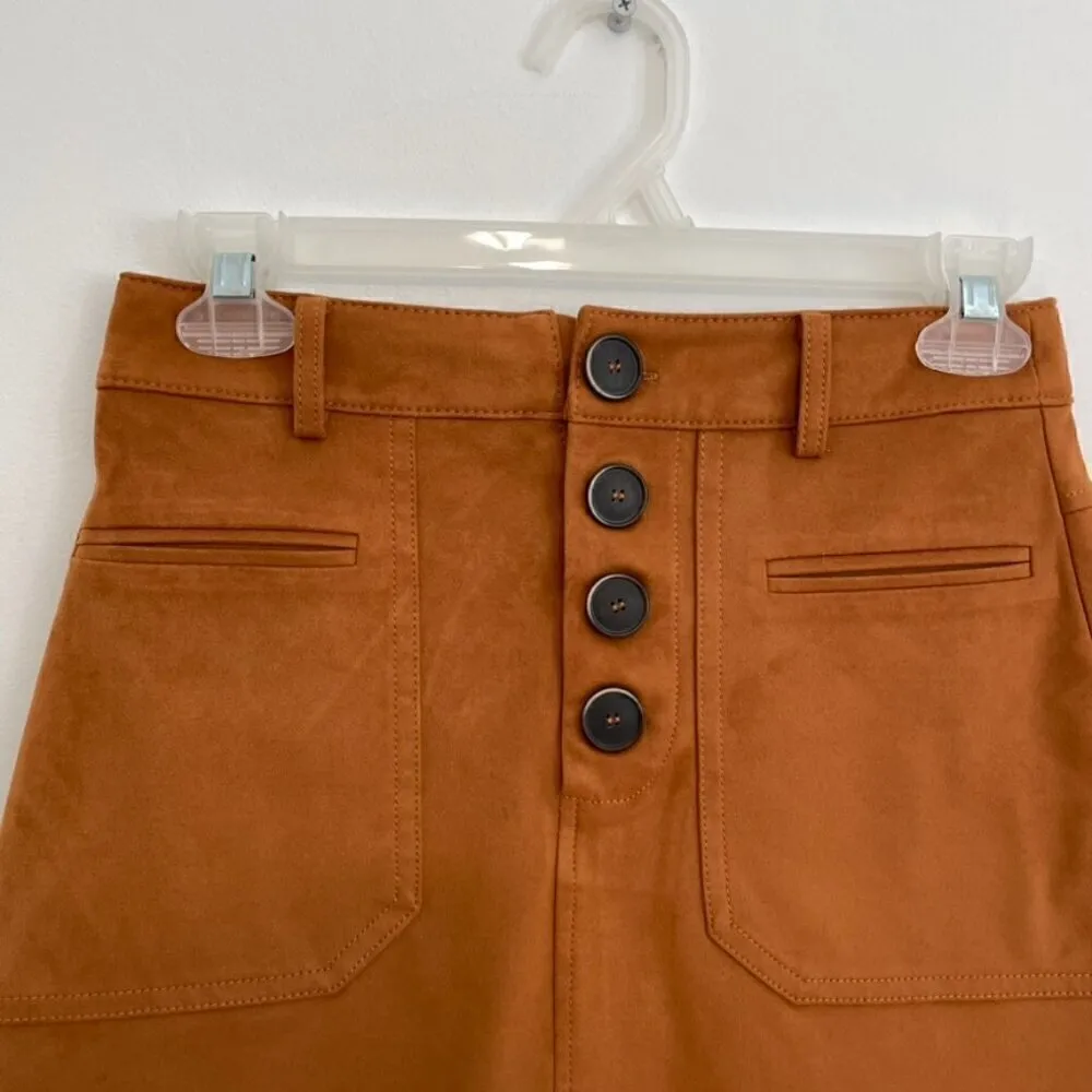 NEW NWT ZARA TRAFALUC TRF Faux Suede Mini Skirt Solid Brown High Waisted Button - Image 5