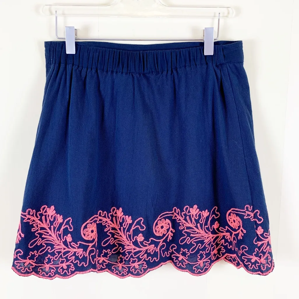 Mi Ami Francesca Blue Skirt Medium NWT Pink Embroidery Elastic Waist - Image 2