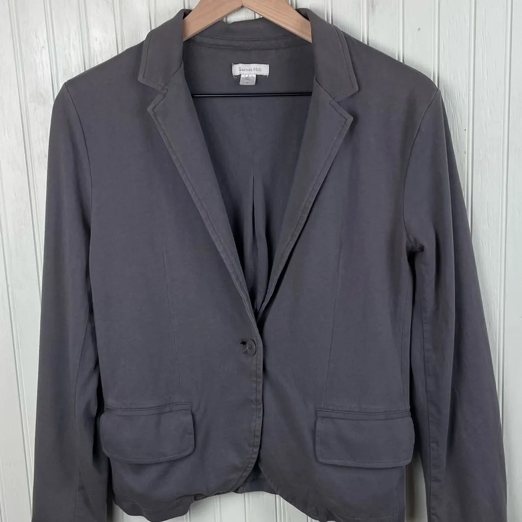 Garnet Hill Knit Jacket Blazer Women's Size 6 Grey 100% Cotton Business Casual - Image 3