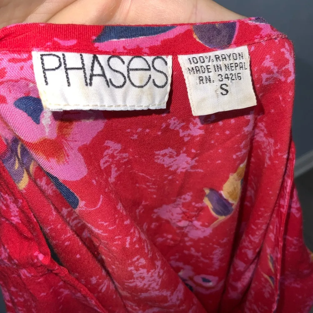 Phases Vintage Red Floral Sleeveless Lightweight Maxi Round Neck Casual Dress S - Image 7