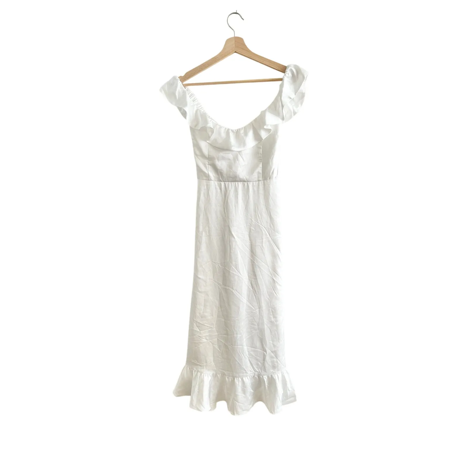Show Me Your Mumu Alexis Bridal Midi Dress in Ivory Luxe Satin XL - Image 4