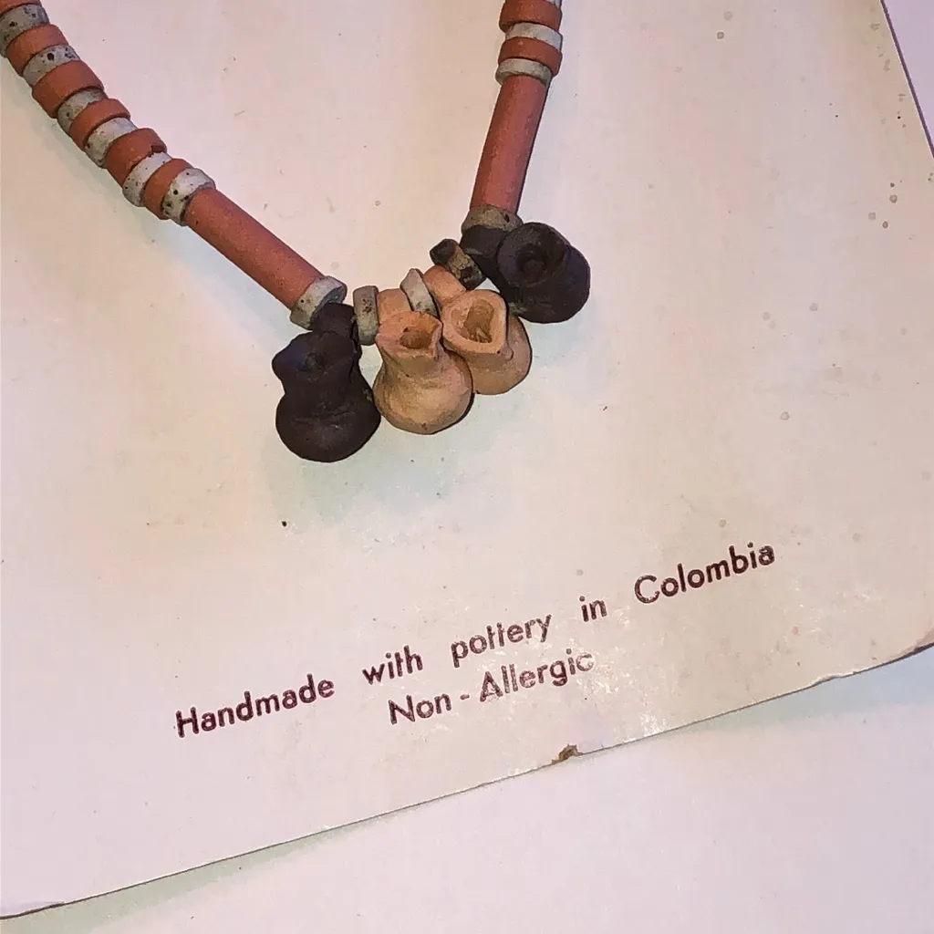 MAKU Handmade Orange Pottery Beaded Boho Necklace and Earring Set - Image 4