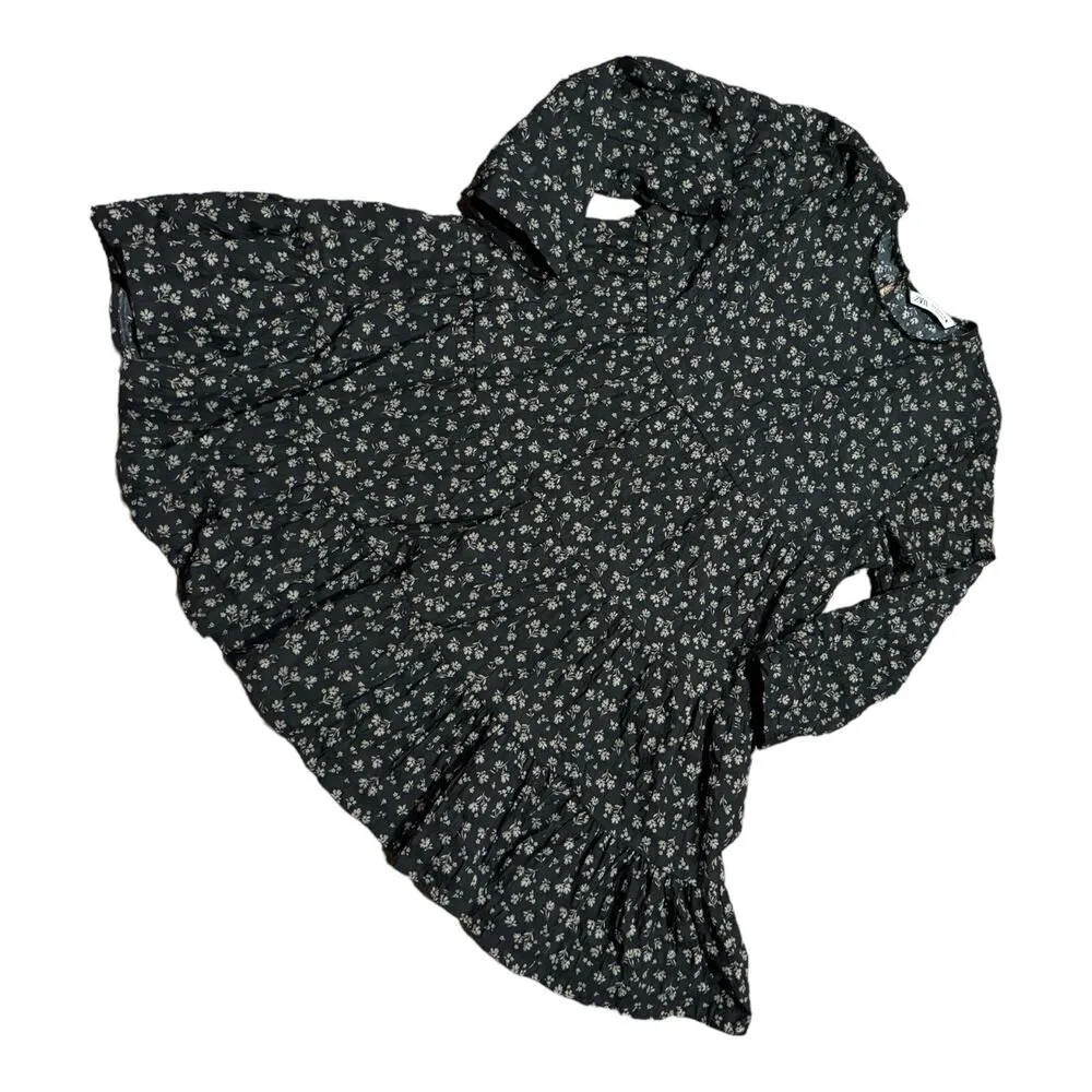 Zara floral print babydoll mini dress black tan floral print size medium - Image 5