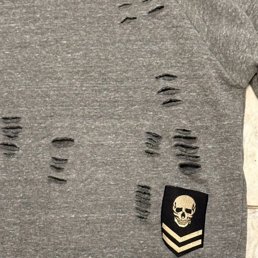 NEW Vintage Brand women's small gray distressed fleece lined skeleton sweatshirt - Image 4