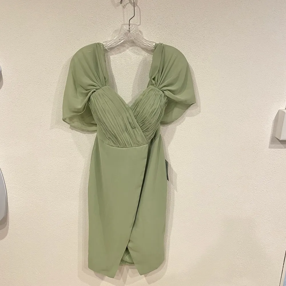 NWT Lavish Alice Eloise Pleated Bardot Midi Dress in Sage Green Size 6 - Image 2