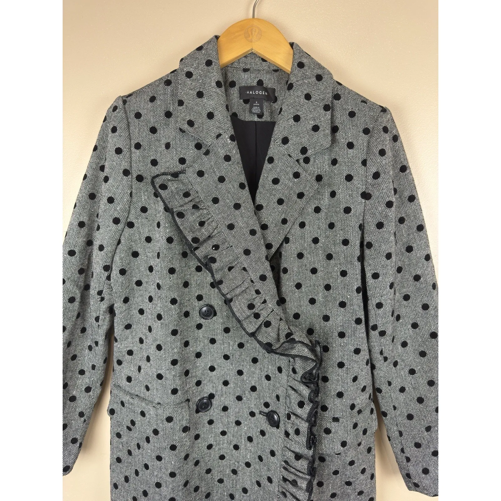 Halogen  Women’s Polka Dot Ruffled Trench Coat Double Breasted Size S Petite - Image 2