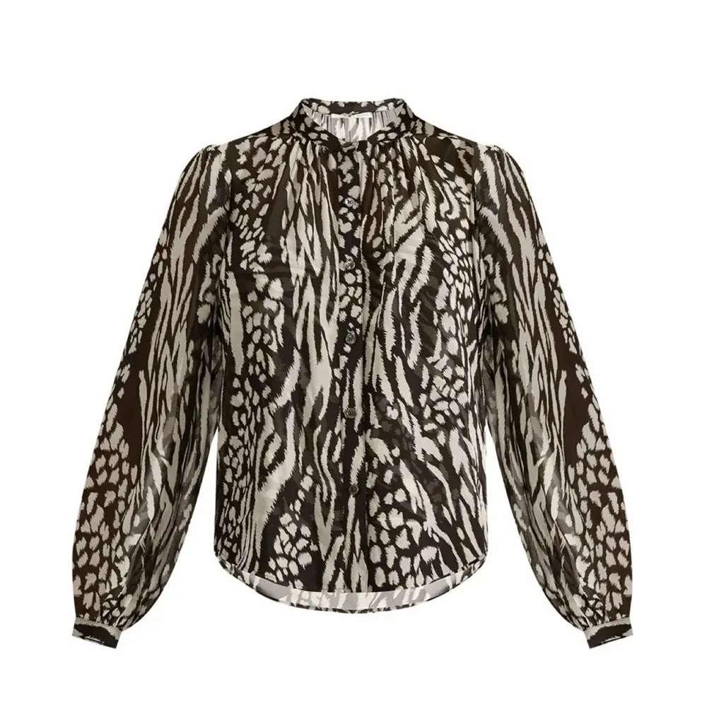 Veronica Beard • Ashlynn Blouse 100% silk chiffon ikat animal print zebra black - Image 3