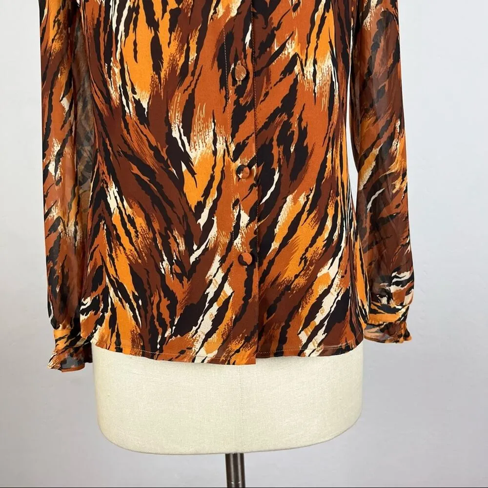 Julie Brown Tie Neck Tiger Print Button Front Blouse - Image 4