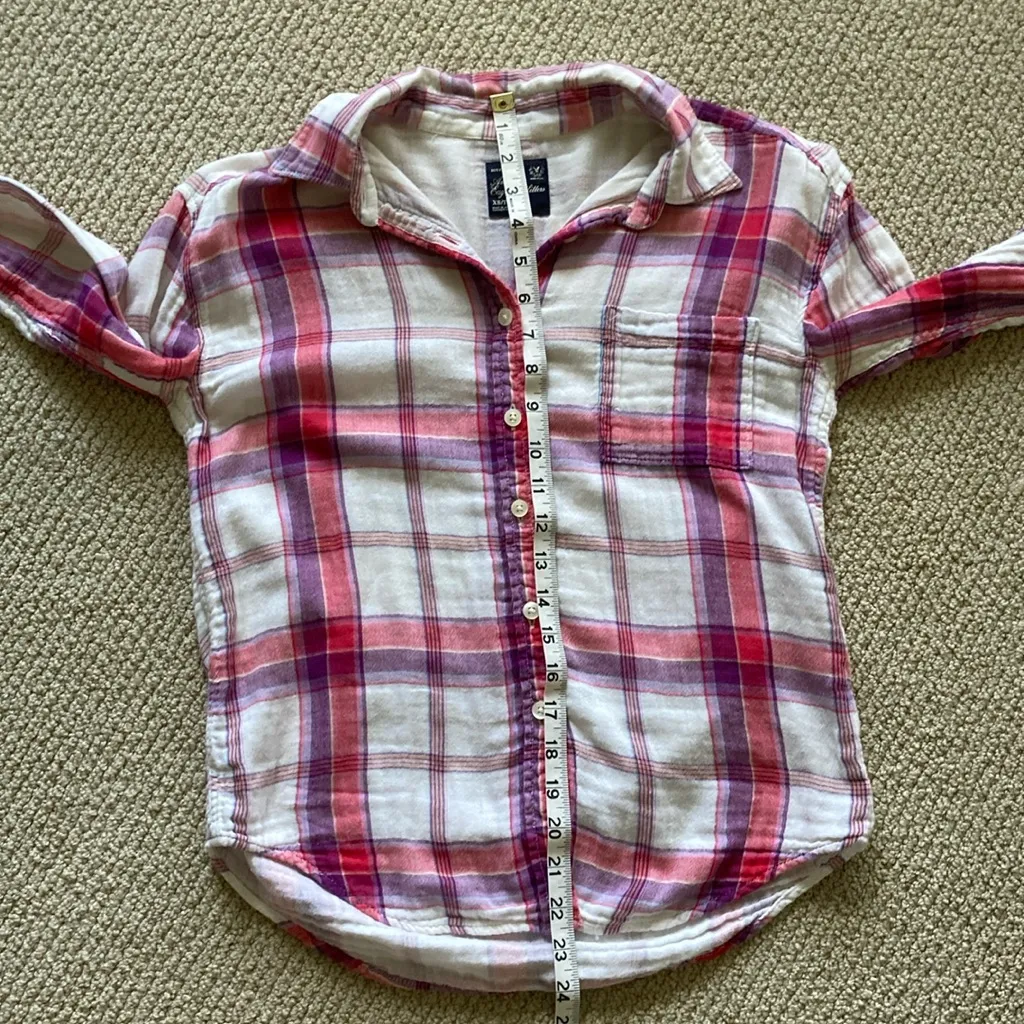 American Eagle Boyfriend Fit Flannel Plaid Button Down Oversized Shirt XS VEUC - Image 5