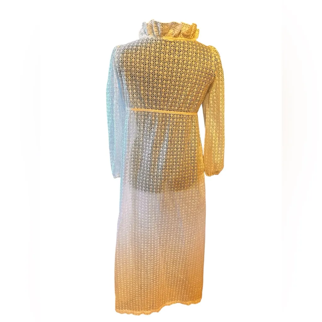 Vtg Juli Jr of Slumbertog Sheer Long Blanket Robe 1 Pocket Button Front Size 7 White Size M - Image 2