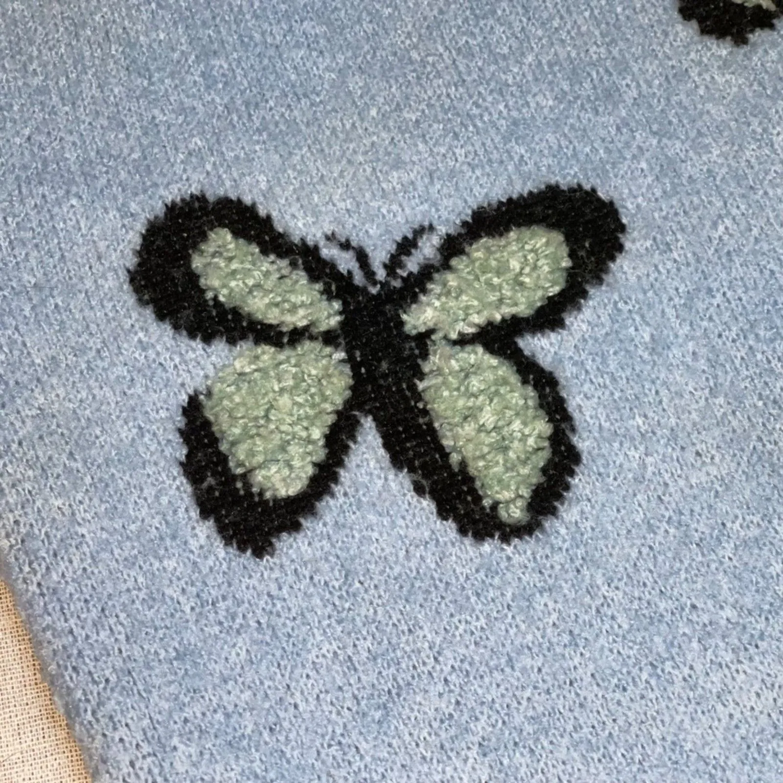 Debut - Blue Jacquard Butterfly Crew Neck Cropped Sweater - Medium - Image 7