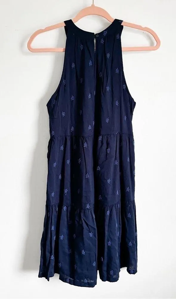OLD NAVY Blue Leaf Print Sleeveless Tiered Halter Swing Dress sz Small - Image 6