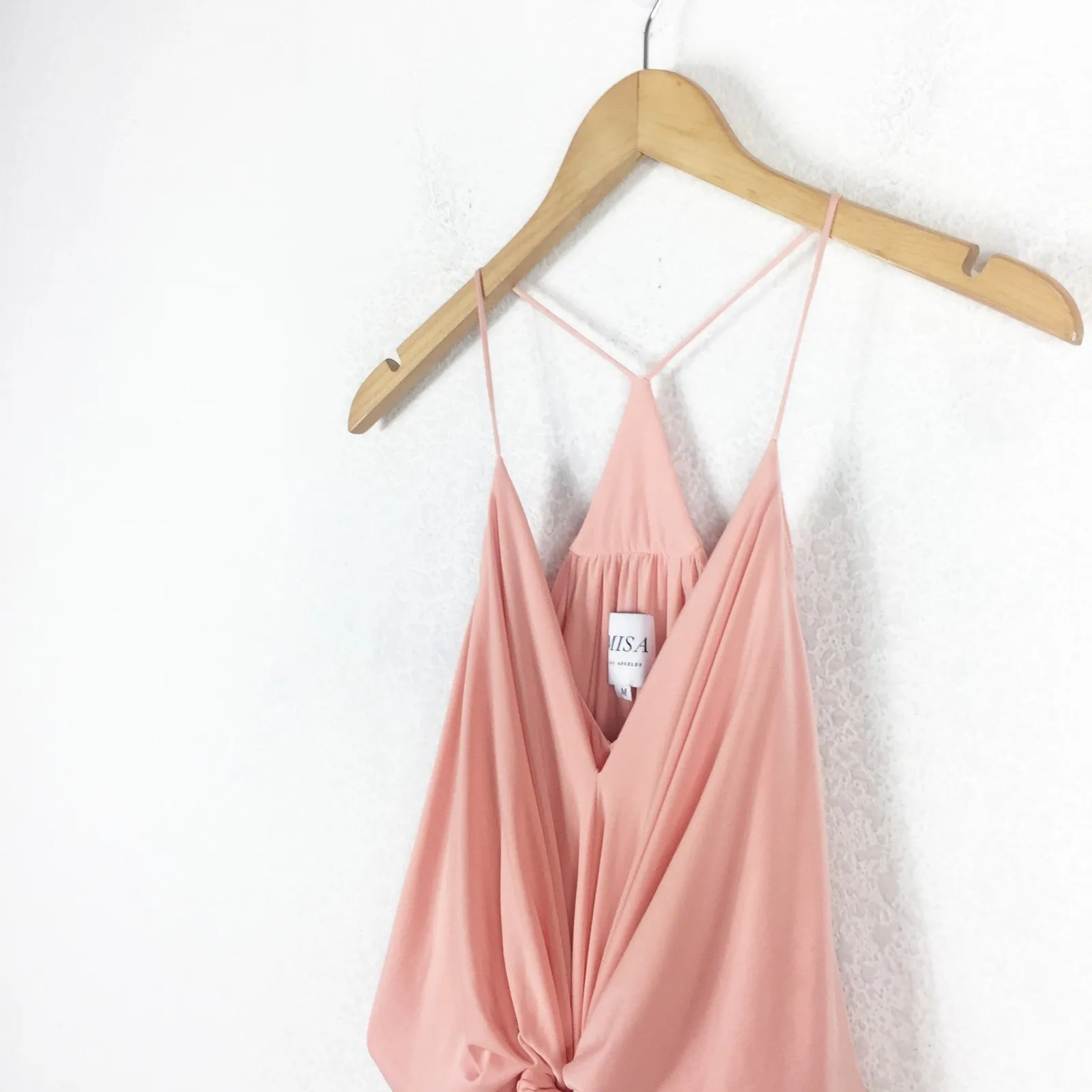 MISA Los Angeles Domino Draped Mini Dress Medium Coral Pink Jersey Cocktail - Image 8