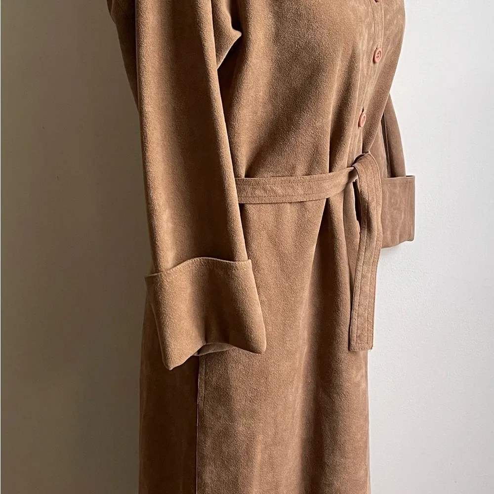 Vintage Blassport Ultra Suede Button Shirt Dress Brown Belted 3/4 Sleeves Size 4 - Image 9