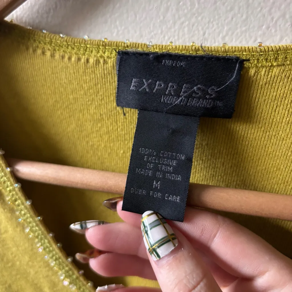 Express World Brand Long Sleeve Beaded Top - Image 3