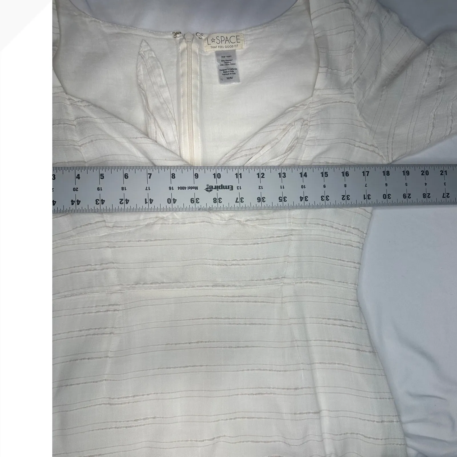 L Space White‎ Mini Dress Tie Front Sweetheart Neck 3/4 Sleeve Medium - Image 5