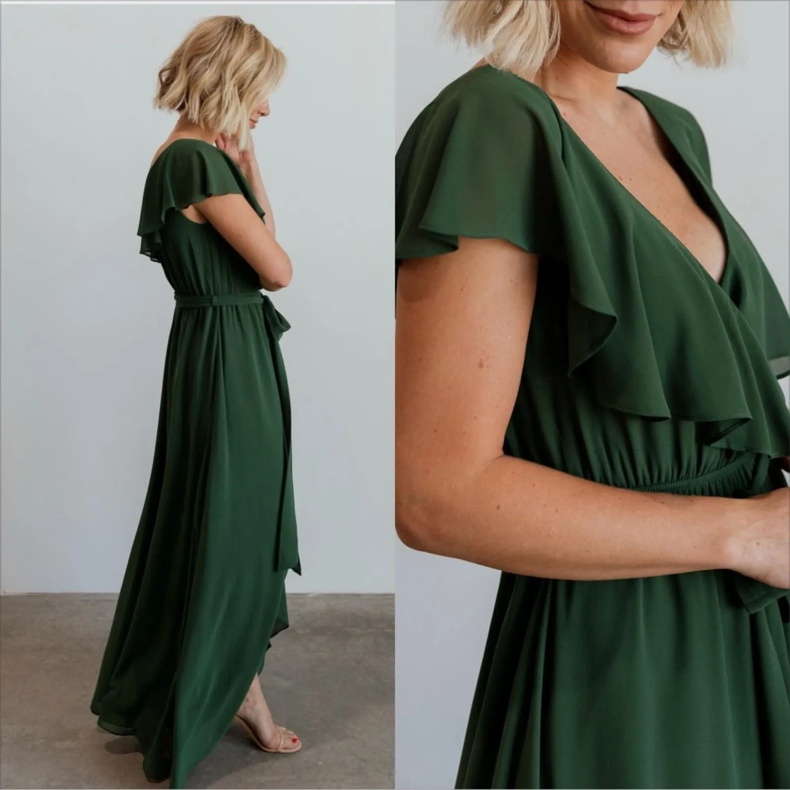 Baltic Born Katya Ruffle Maxi Dress Size Small Evergreen Chiffon - Image 3