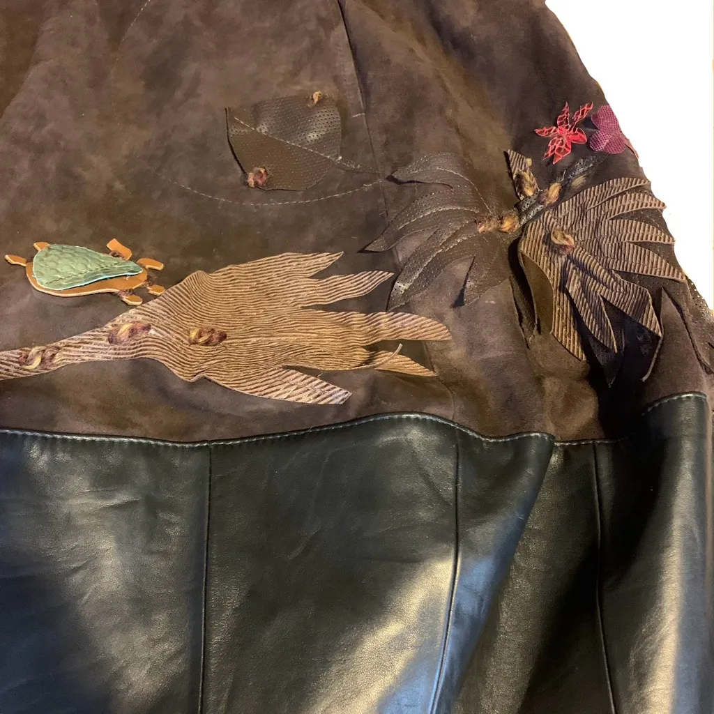 VINTAGE GROWNBEANS KAREN GRONER HAND CRAFTED BLACK & BROWN LEATHER SKIRT (L) Size L - Image 9