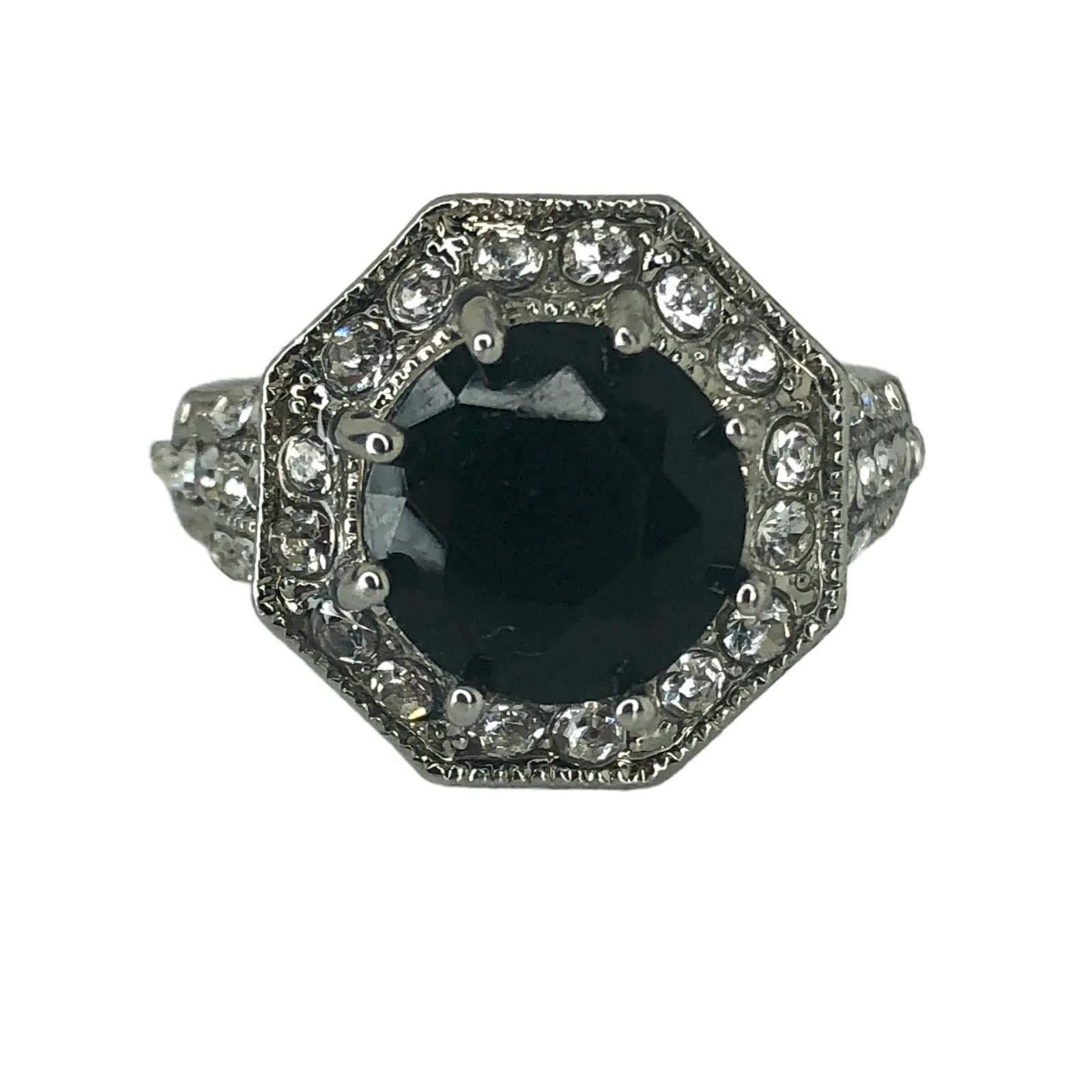 Silver and Black Rhinestone Statement Ring - Image 3