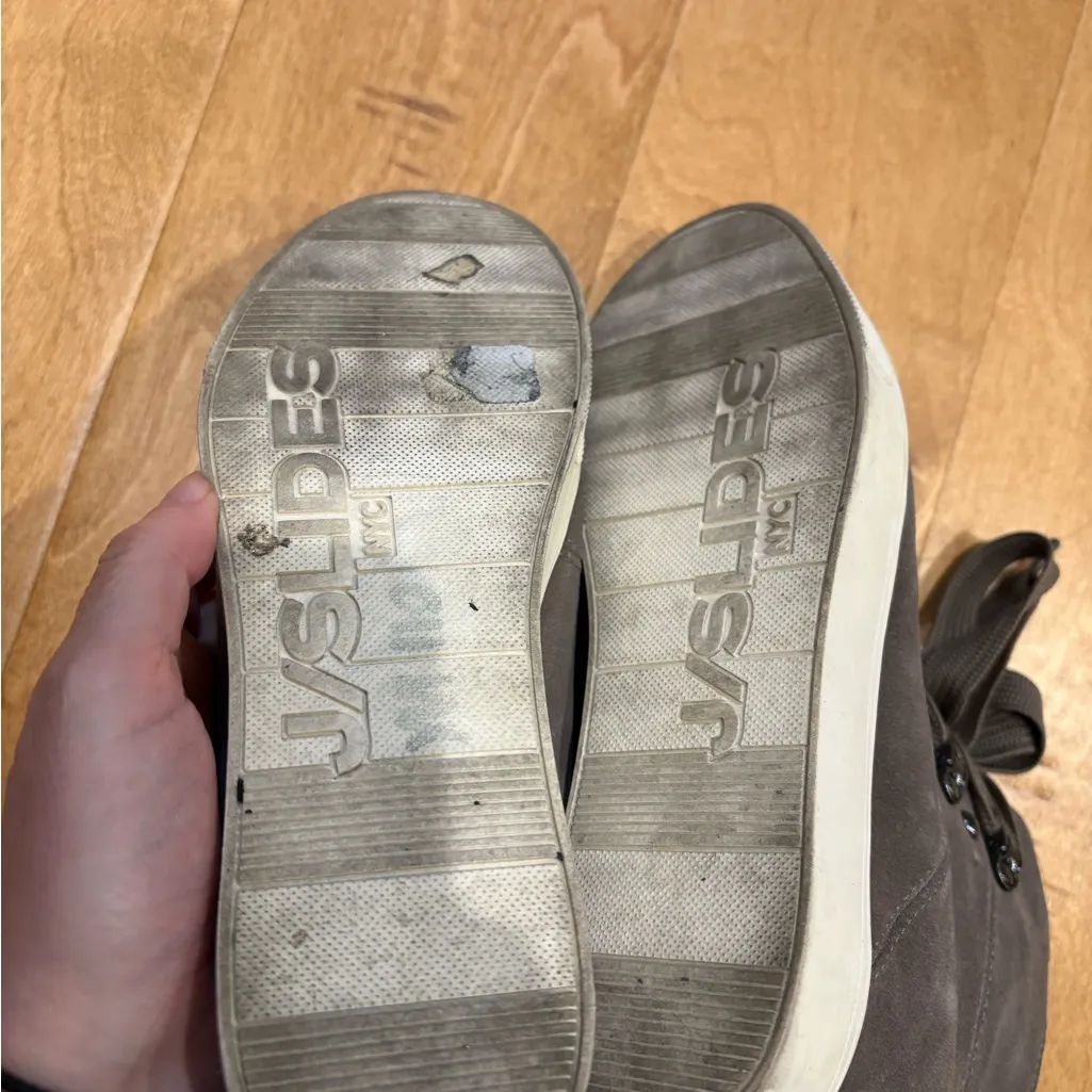 J/Slides Whitney Faux Fur & Suede Wedge Sneaker boots tan sz 8 - Image 8