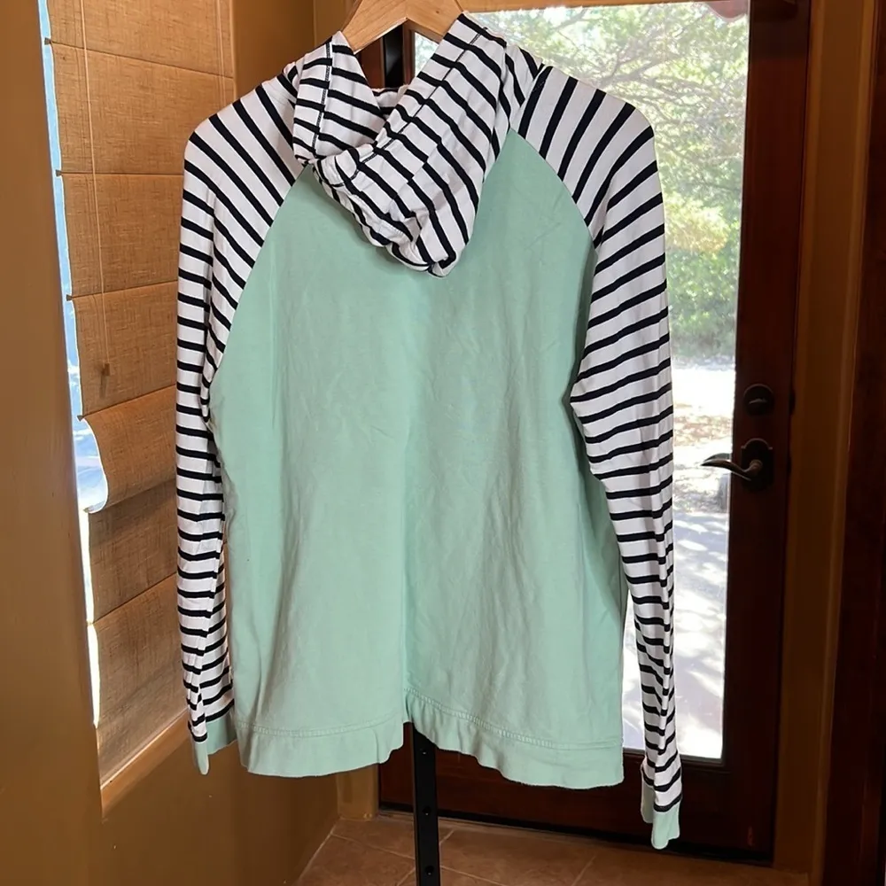 Orvis Colorblock Green Blue Striped Pullover Hoodie Sweater Size Large - Image 7