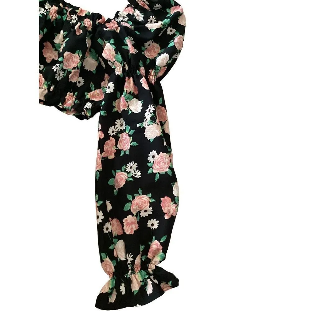 Divided by H&M Floral Crop Top Cold Shpulder Boat Neck Cropped Blouse - Image 11