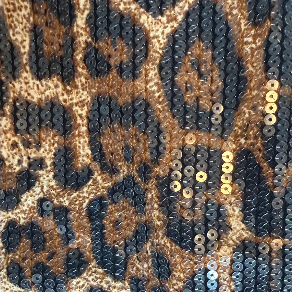 Edikted Leopard Print Strapless Dress with Sequins Size small - Image 4