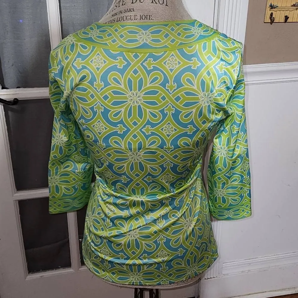 Gretchen Scott Womens Blue Green V Neck Tunic Top Blouse XS‎ - Image 2