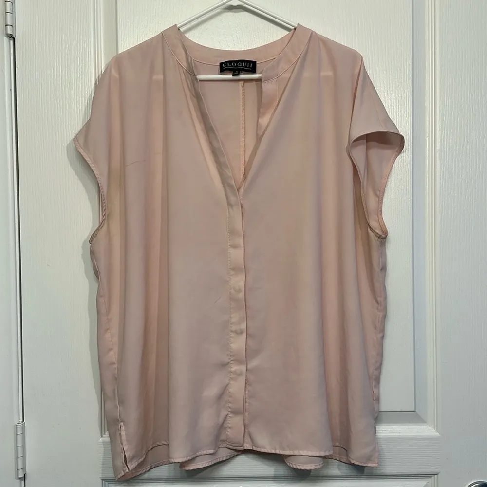 Eloquii Nola Notch Collar Pink S/S Blouse Pullover Shirt Size 20 EUC #6199 - Image 3