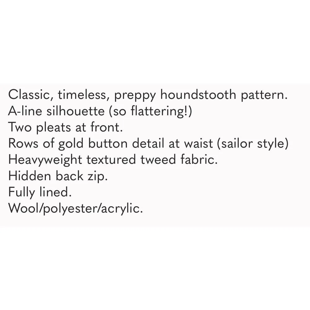 Houndstooth Plaid Wool Blend Pleated Classic Preppy Skirt Black Women 14 - Image 11