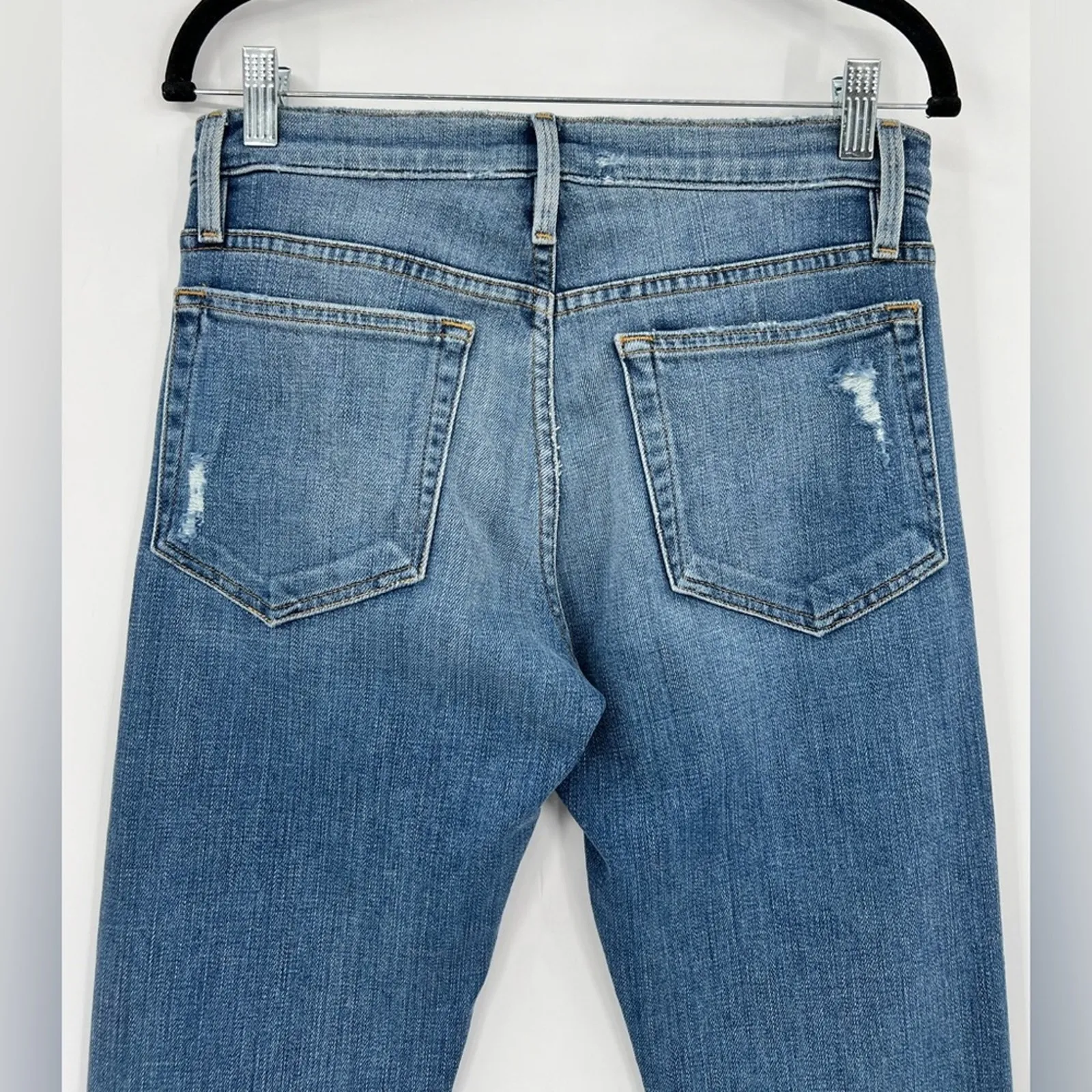 FRAME Le Boy Zip Hem Crop Jeans Ankle Picadilly Distressed Stretch Blue Size 26 - Image 11