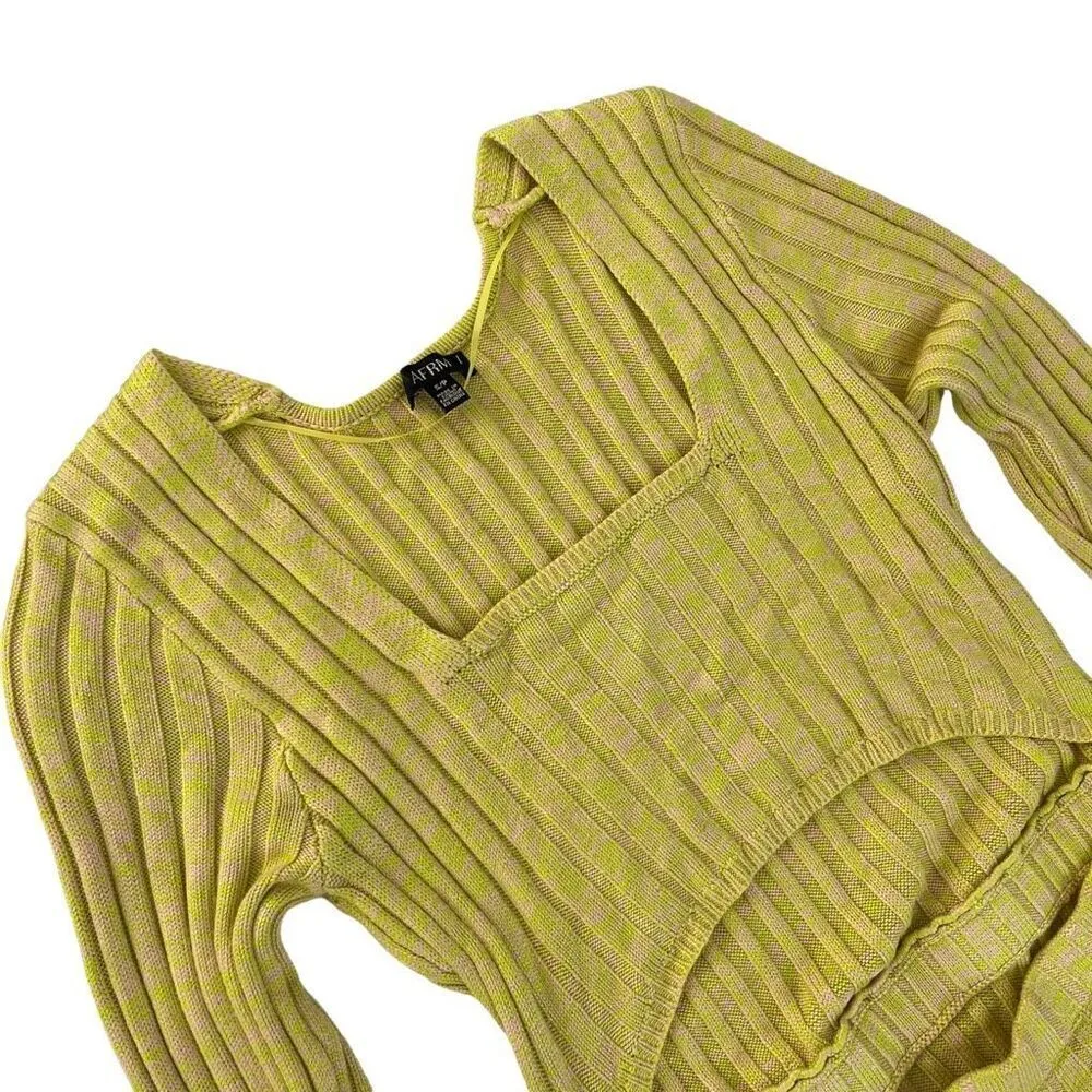 AFRM Skye Dress in Marled Lime Yellow - Image 3