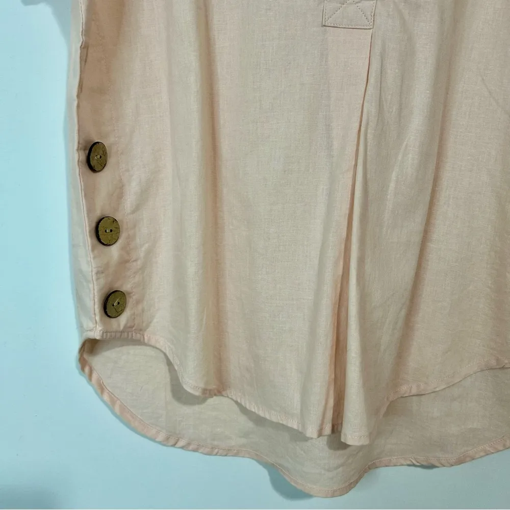 Denim & Co Naturals Women’s Linen Blend Top with Button Detail Blush Pink NWT Size M - Image 3
