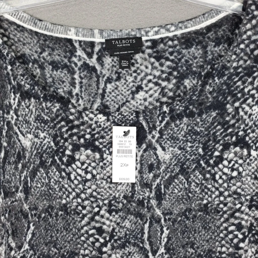 New Talbots Puff Sleeve Merino Pullover Sweater 2Xp Python Snake Print Grey Plus - Image 2