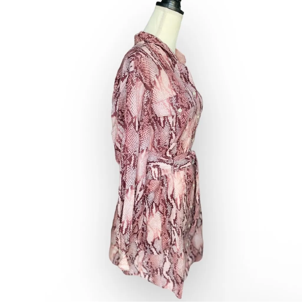 Current/Elliott Pink Silk Blend Snake Print Shirt Dress Size 4 Animal - Image 4