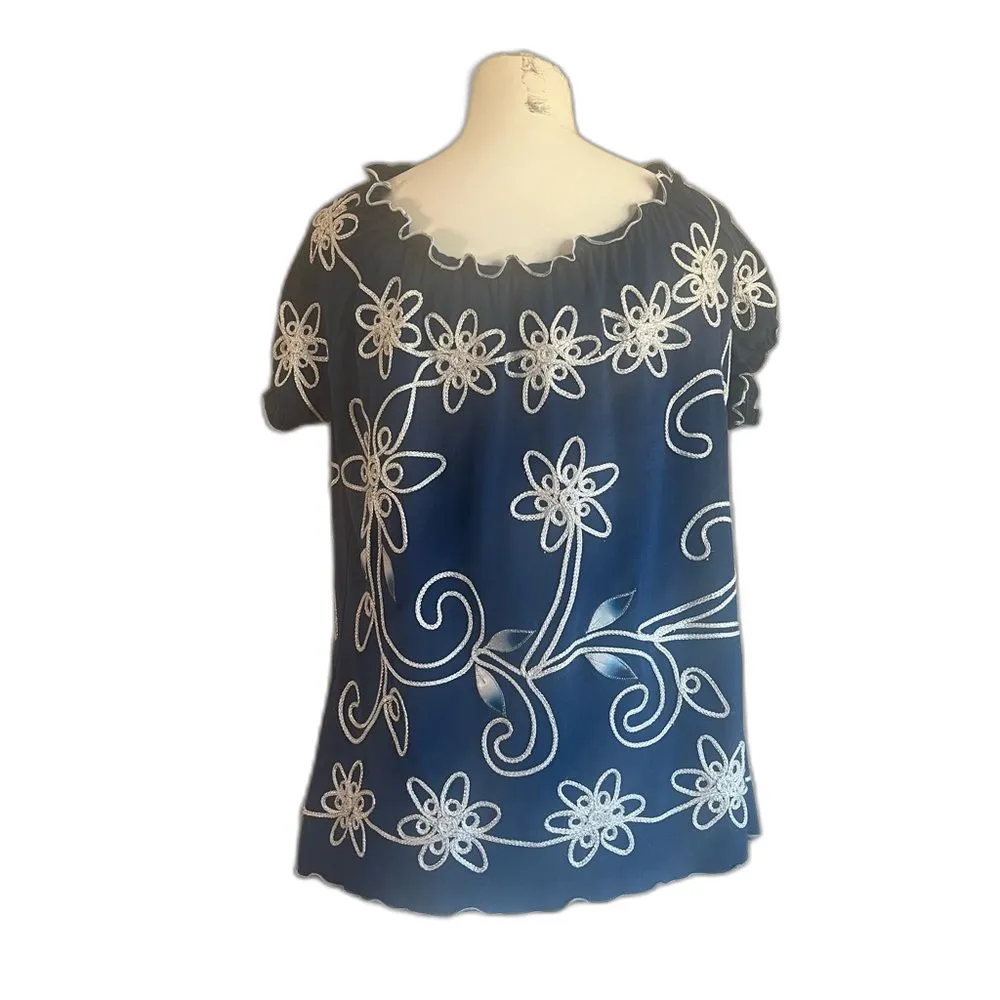 Vintage Lauren Michelle Petite Blue White Floral Blouse PL Large Size undefined - Image 4